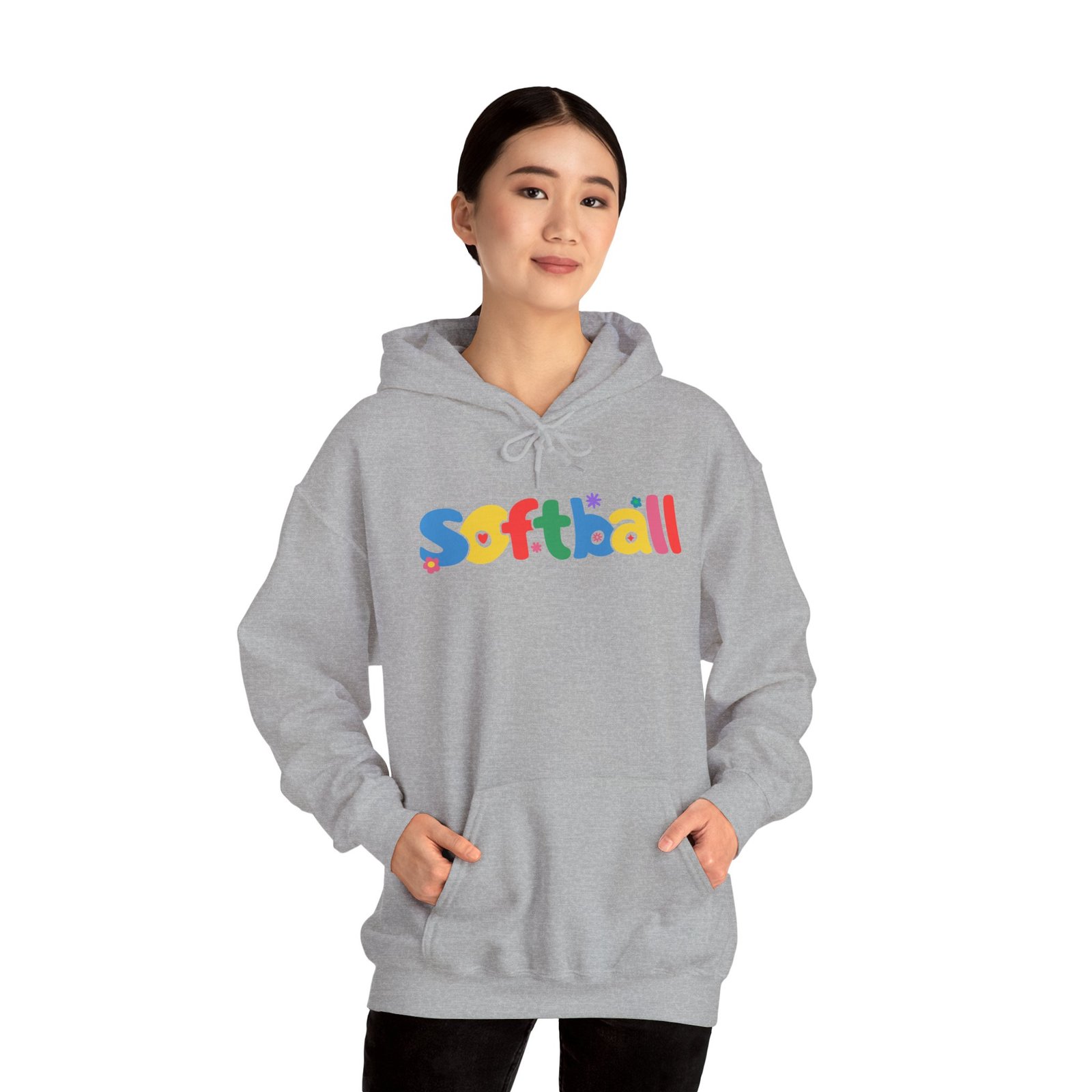 softball colorful hoody — playful retro lettering softball hooded sweatshirt