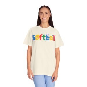 copy of softball colorful kids tee — playful retro lettering softball design on comfort colors 1717 t shirt