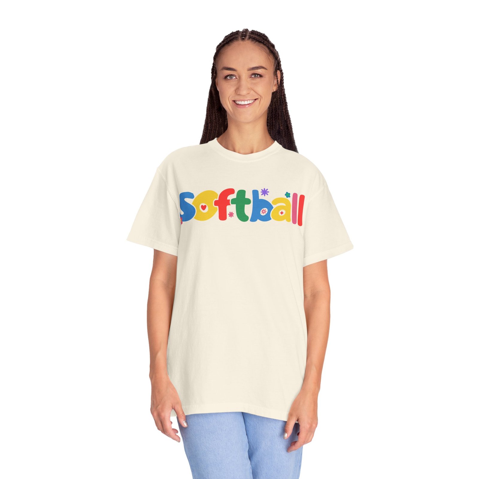 copy of softball colorful kids tee — playful retro lettering softball design on comfort colors 1717 t shirt