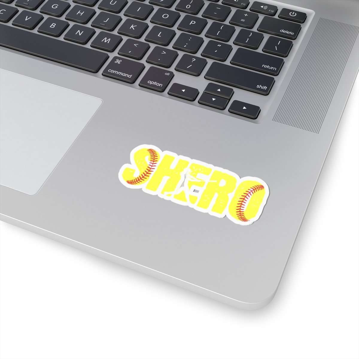shero softball sticker — kiss cut decal in softball yellow and read