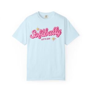 softbally “let’s go!” tee — bubble gum retro softball design on comfort colors 1717 t shirt