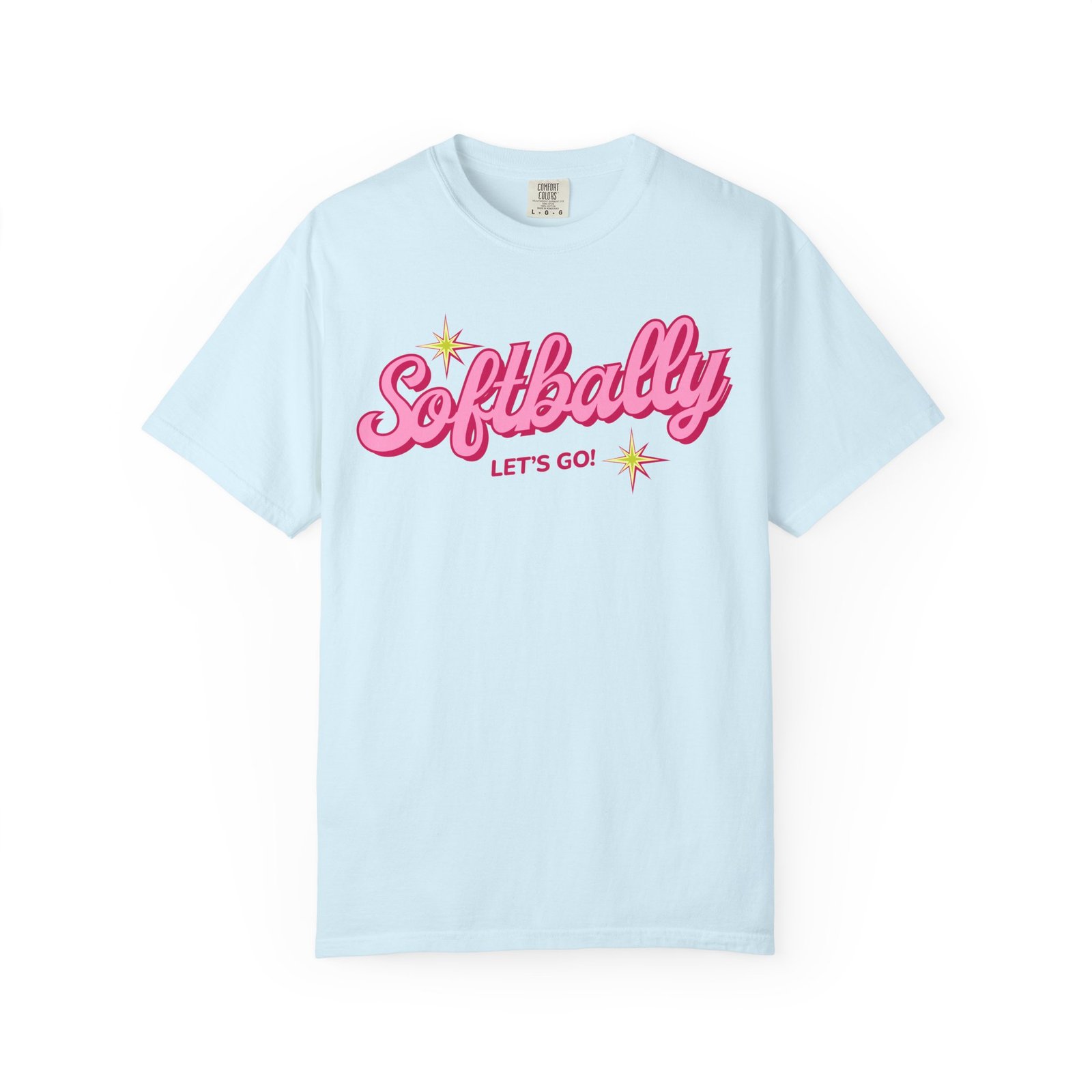 softbally “let’s go!” tee — bubble gum retro softball design on comfort colors 1717 t shirt