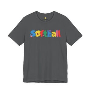 softball colorful kids tee — playful retro lettering softball shirt