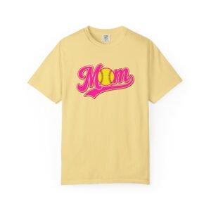 softball mom t shirt pink retro script mom with softball graphic on comfort colors 1717 tee