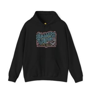 ballers union softball hoodie — 'ballers union hits daily' retro neon sign style hooded sweatshirt