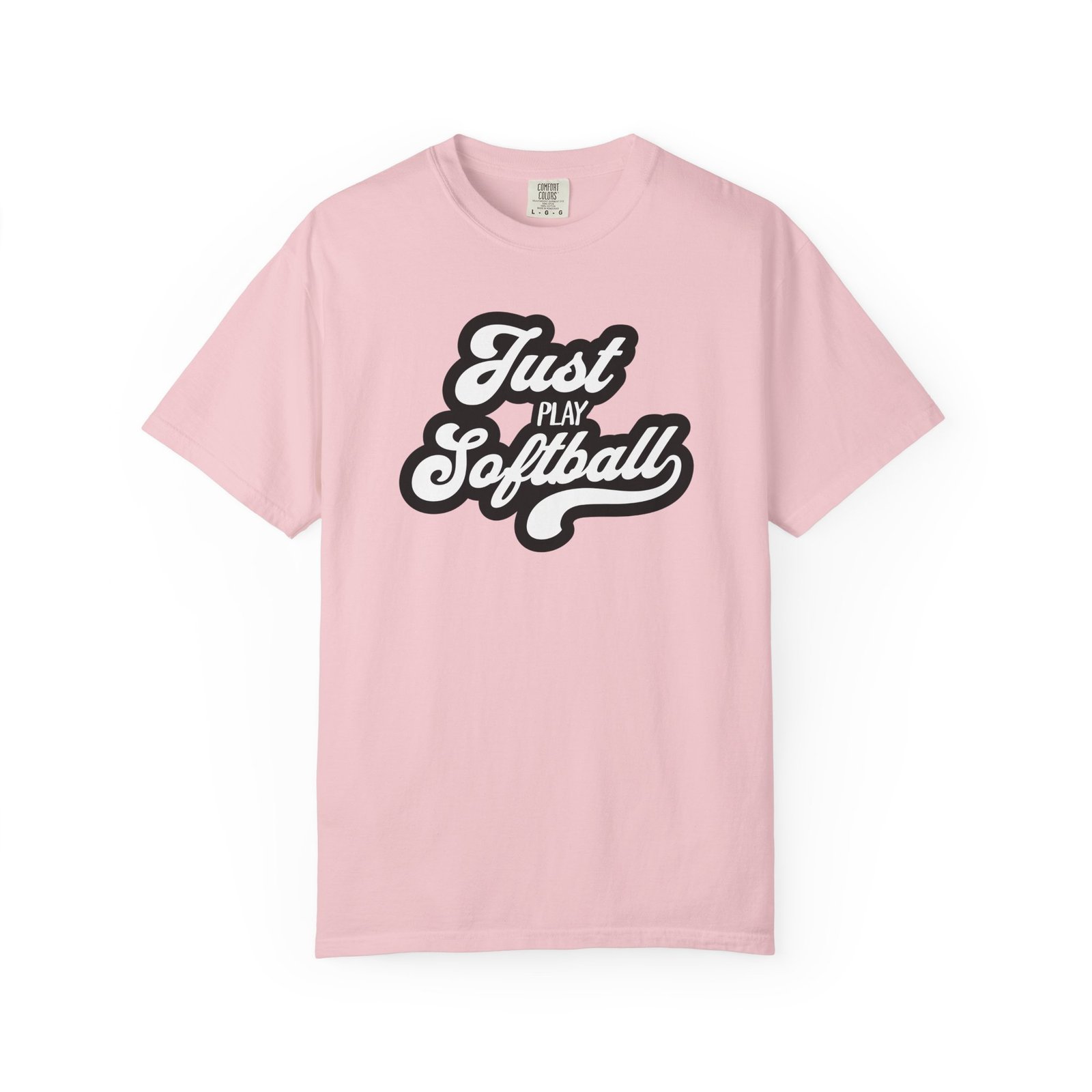 just play softball retro script t‑shirt on comfort colors 1717 tee