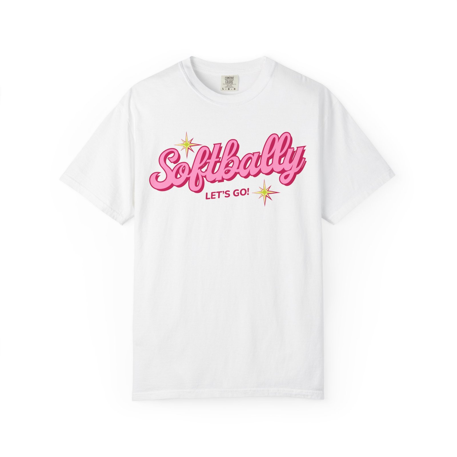 softbally “let’s go!” tee — bubble gum retro softball design on comfort colors 1717 t shirt