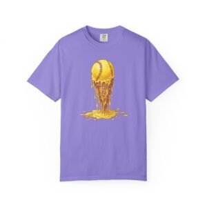 melting softball t‑shirt — dripping softball ice cream graphic on comfort colors 1717 tee