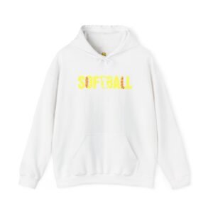 softball graphic hoodie — yellow stitch lettering in softball yellow hooded sweatshirt