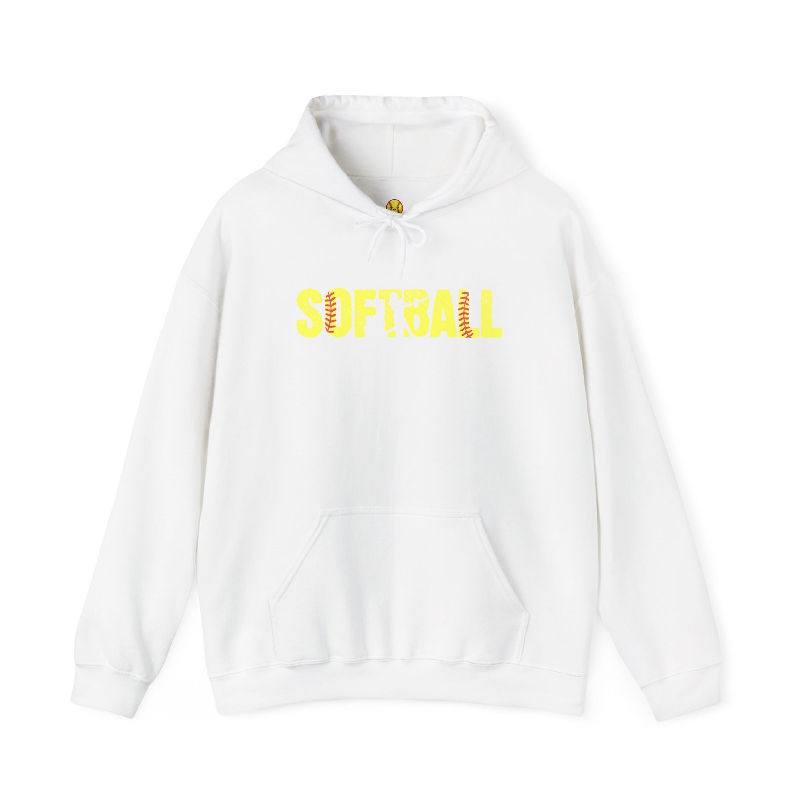 softball graphic hoodie — yellow stitch lettering in softball yellow hooded sweatshirt