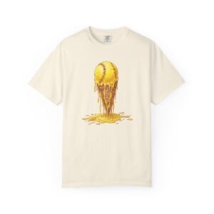 melting softball t‑shirt — dripping softball ice cream graphic on comfort colors 1717 tee