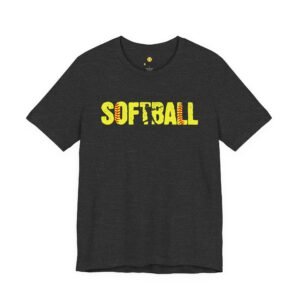 softball graphic tee — yellow stitch lettering in softball yellow tee shirt
