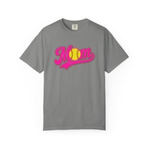 softball mom t shirt pink retro script mom with softball graphic on comfort colors 1717 tee