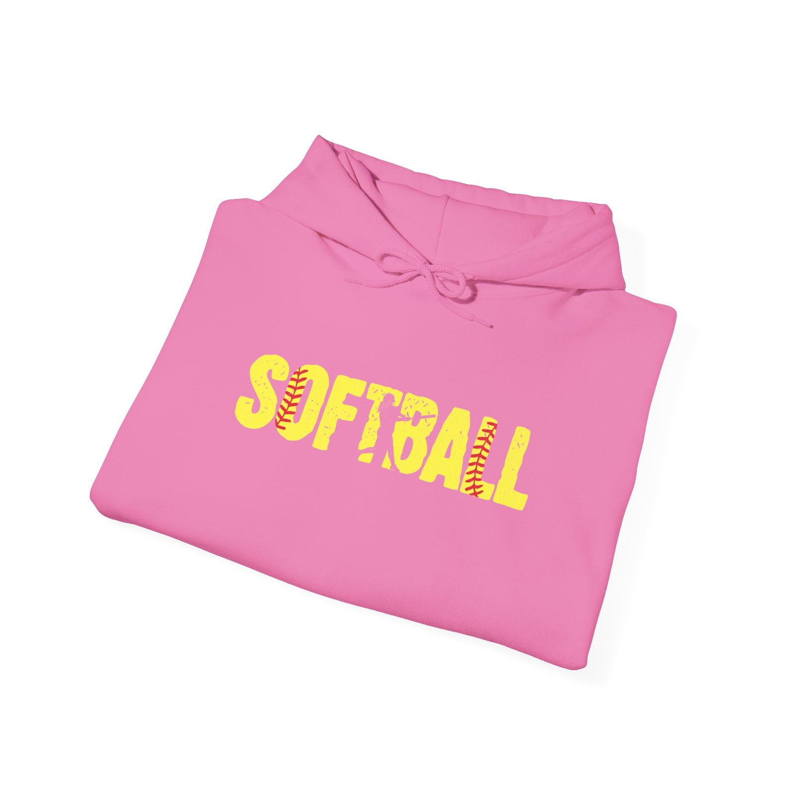 softball graphic hoodie — yellow stitch lettering in softball yellow hooded sweatshirt