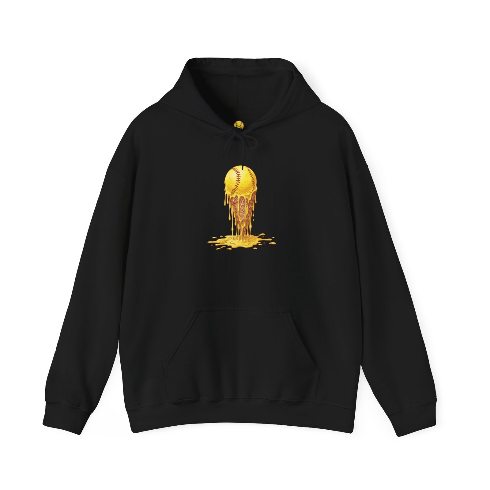 melting softball hoodie — dripping softball ice cream graphic hooded sweatshirt