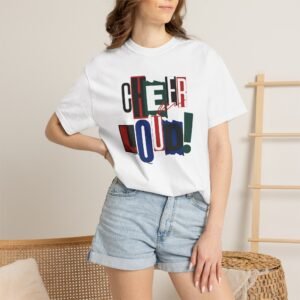 cheer loud! graphic tee — bold retro scrapbooking style design on comfort colors 1717 tee