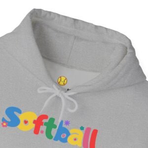 softball colorful hoody — playful retro lettering softball hooded sweatshirt