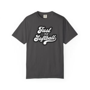 just play softball retro script t‑shirt on comfort colors 1717 tee