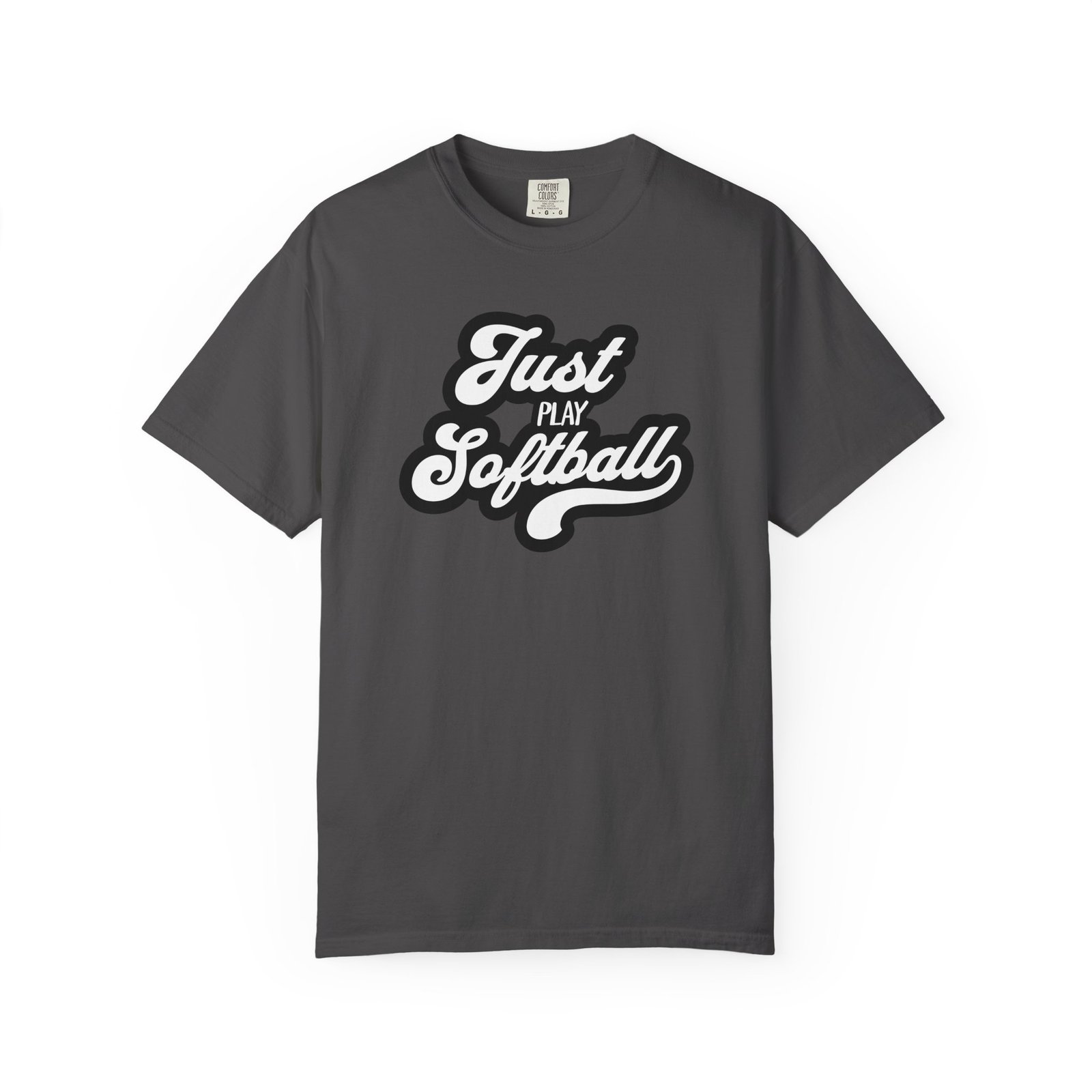 just play softball retro script t‑shirt on comfort colors 1717 tee