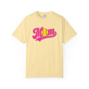 softball mom t shirt pink retro script mom with softball graphic on comfort colors 1717 tee