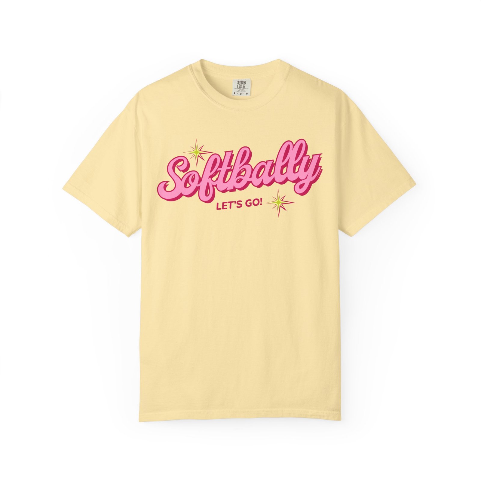 softbally “let’s go!” tee — bubble gum retro softball design on comfort colors 1717 t shirt