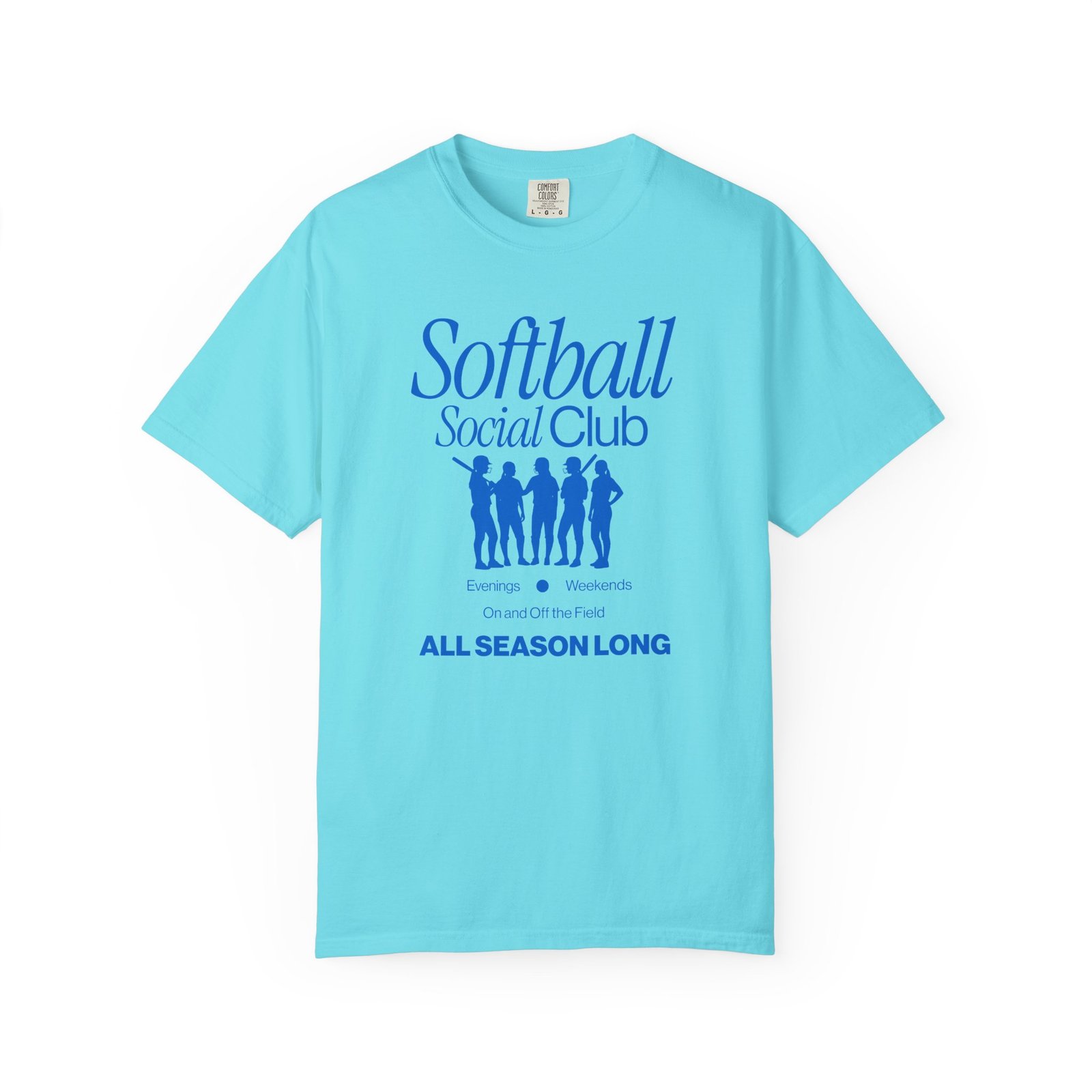 softball social club tee — all season long design on comfort colors 1717 t shirt