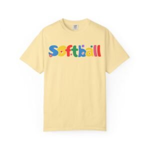 copy of softball colorful kids tee — playful retro lettering softball design on comfort colors 1717 t shirt