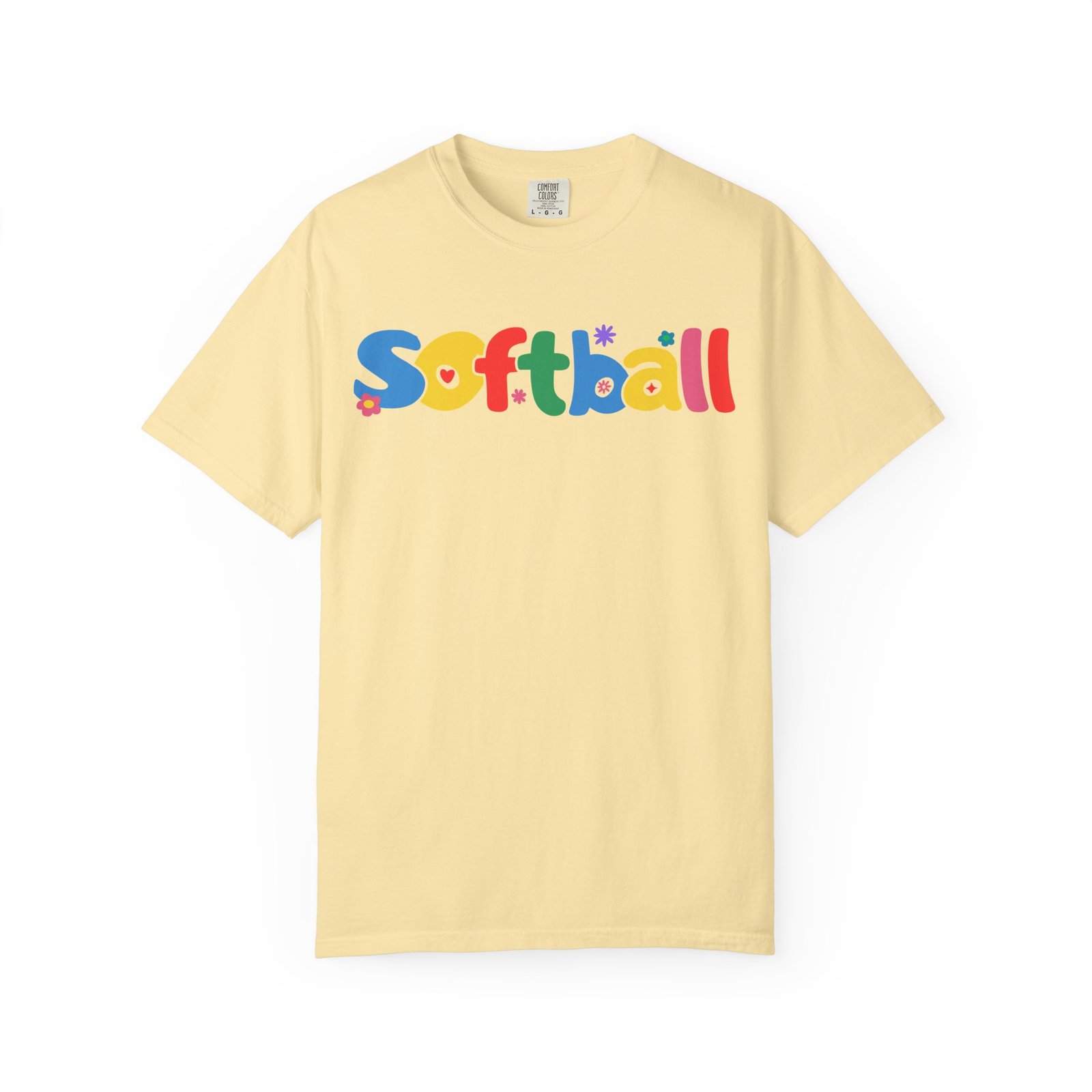 copy of softball colorful kids tee — playful retro lettering softball design on comfort colors 1717 t shirt