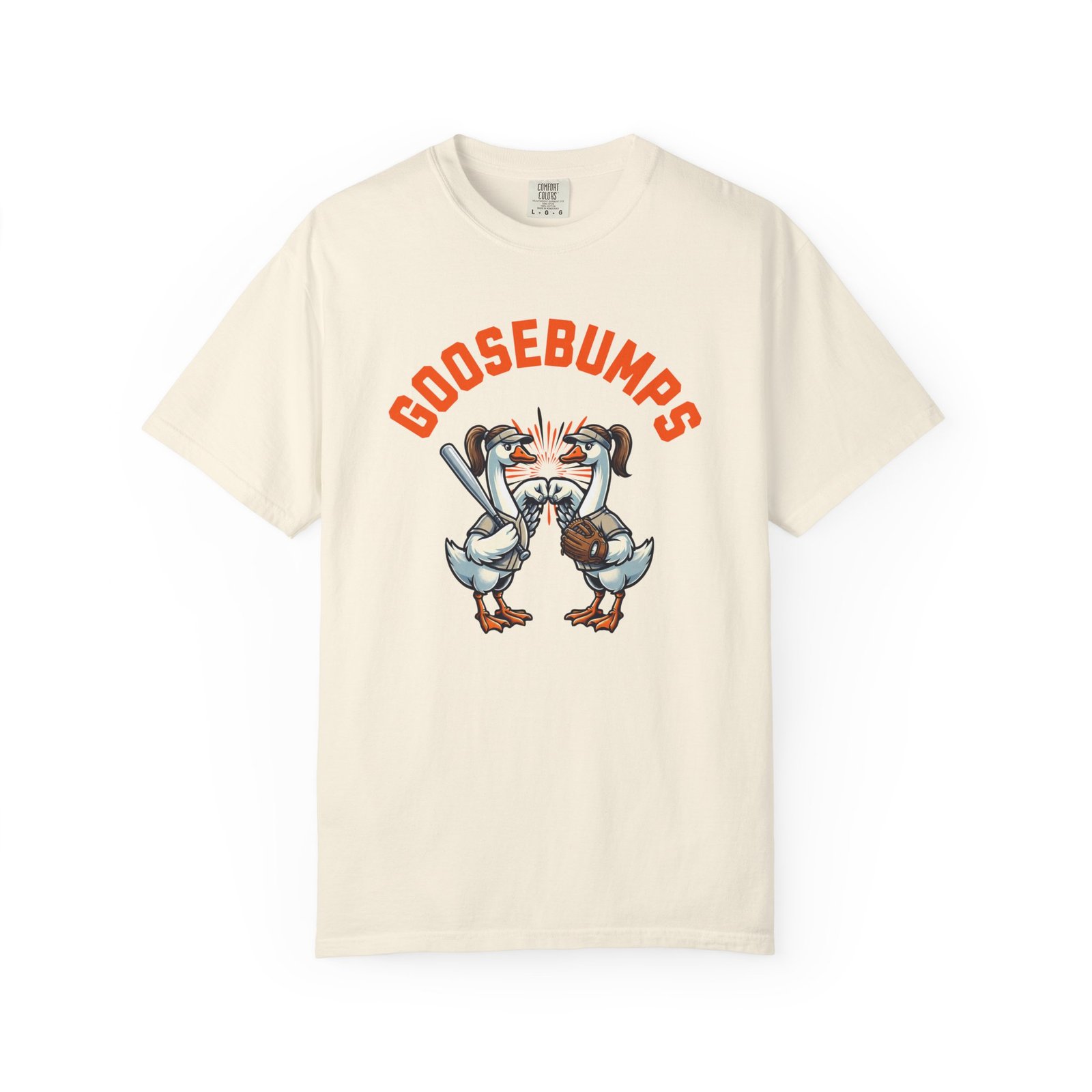 goosebumps graphic tee — softball playing geese fist bumping on comfort colors 1717 t shirt