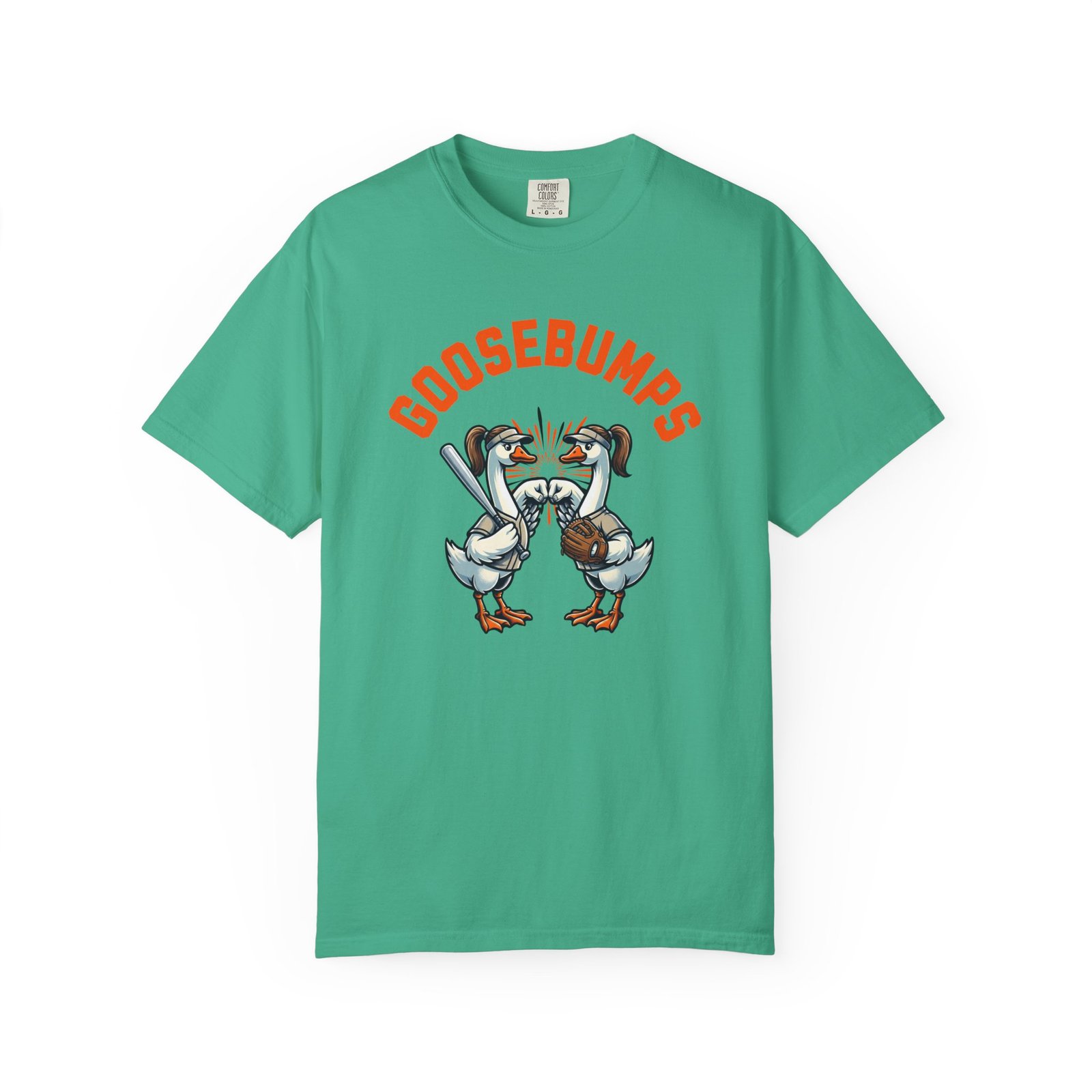 goosebumps graphic tee — softball playing geese fist bumping on comfort colors 1717 t shirt