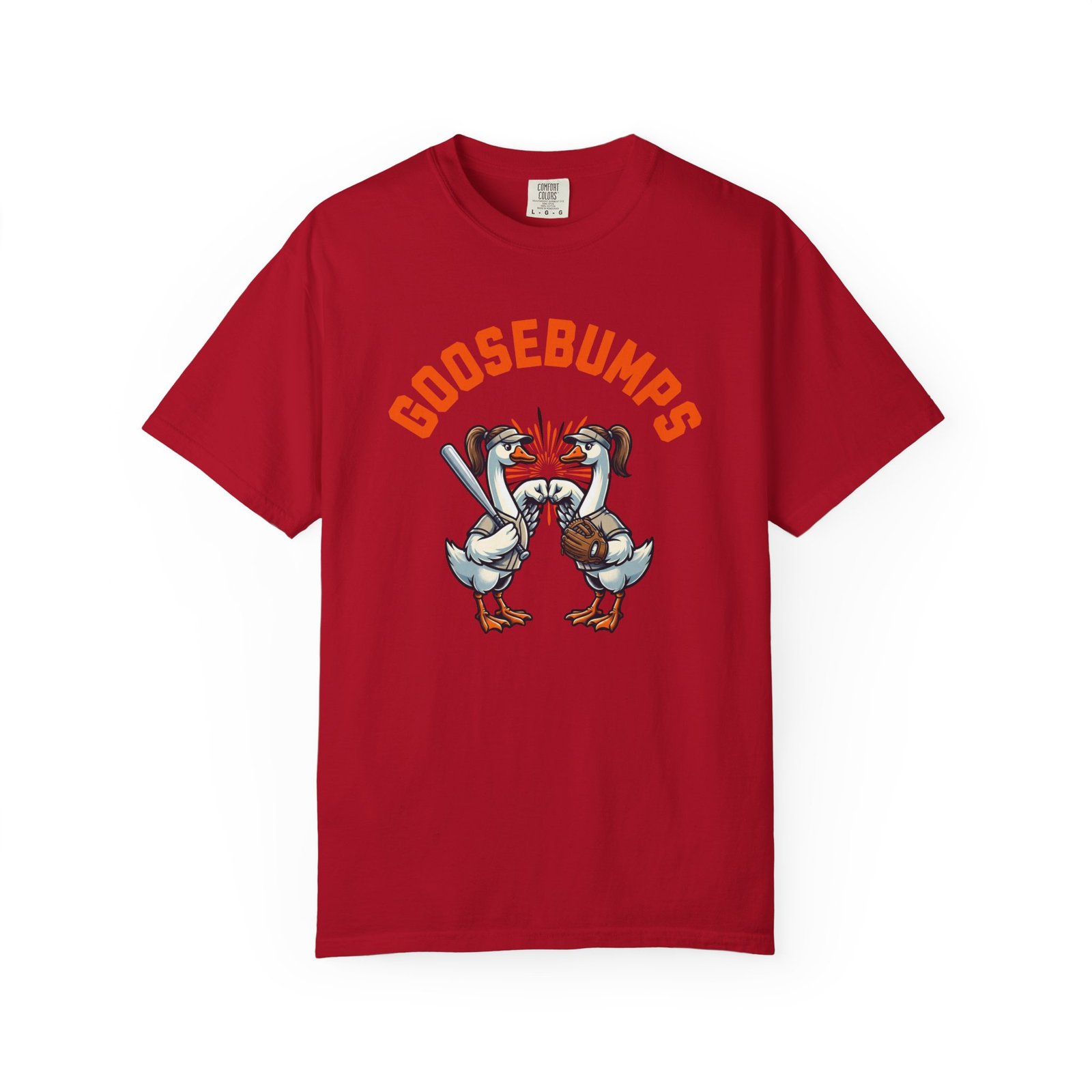 goosebumps graphic tee — softball playing geese fist bumping on comfort colors 1717 t shirt