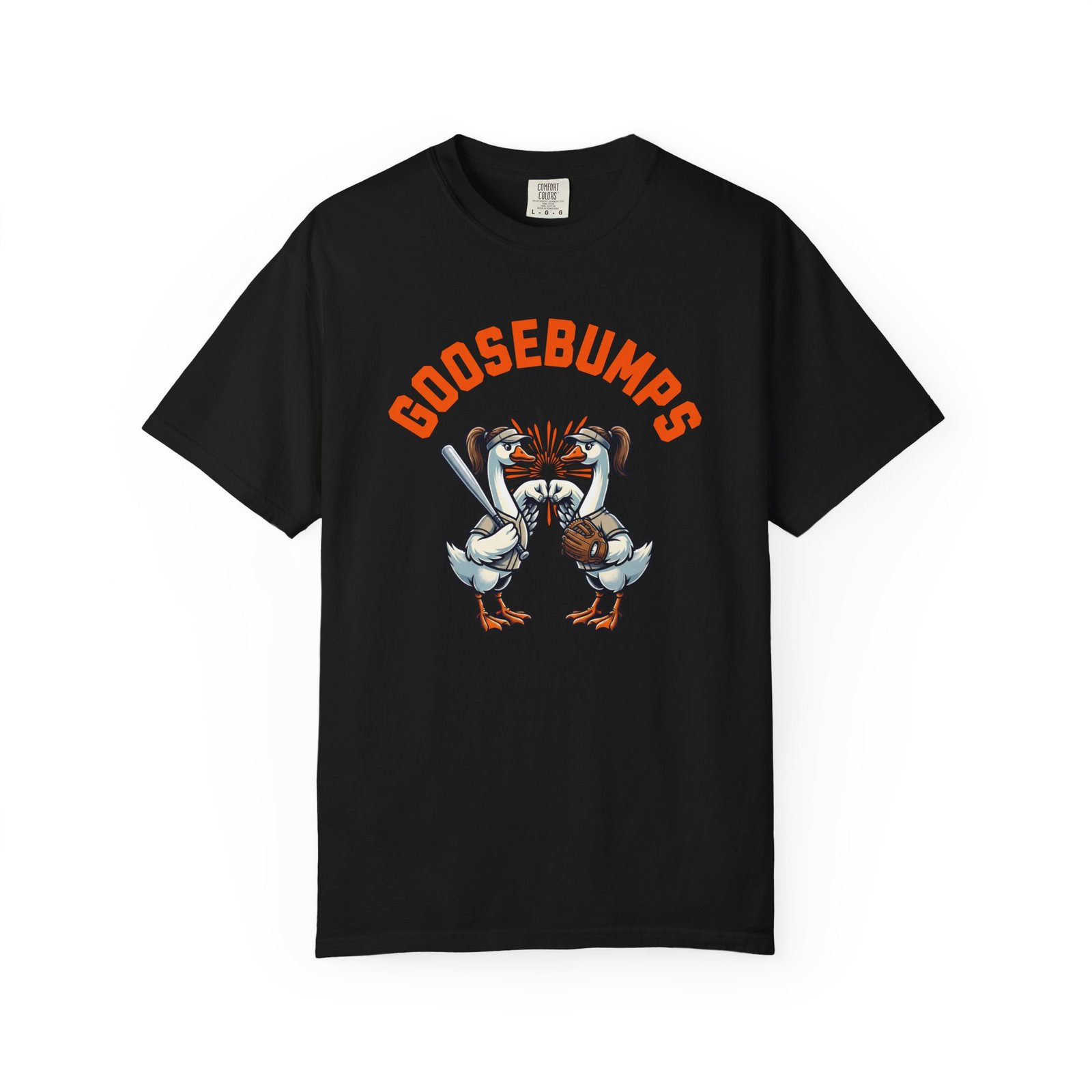 goosebumps graphic tee — softball playing geese fist bumping on comfort colors 1717 t shirt