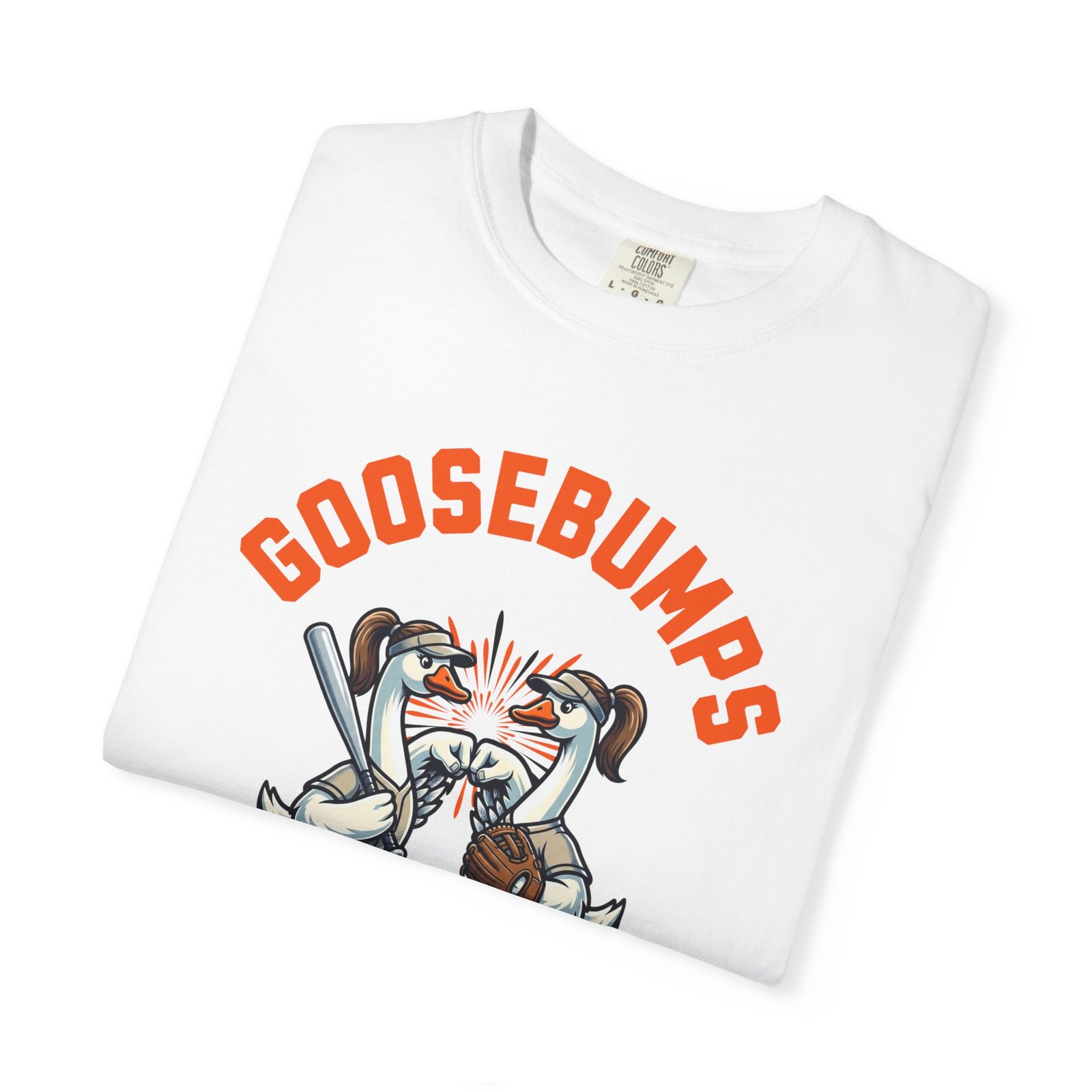 goosebumps graphic tee — softball playing geese fist bumping on comfort colors 1717 t shirt