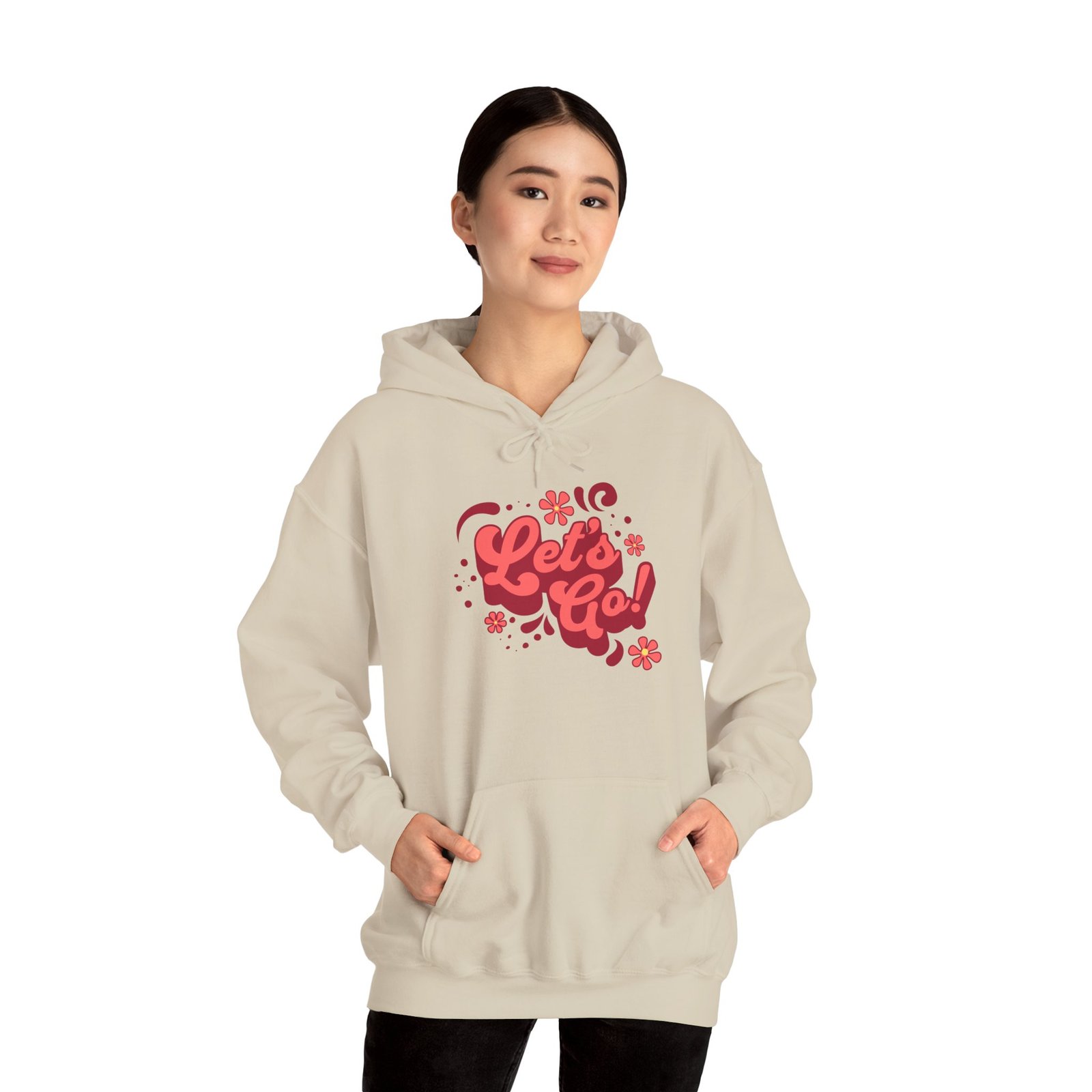 “Let’s Go!” Softball Hoodie - Bubble Gum Retro Softball Hooded Sweatshirt - Image 5