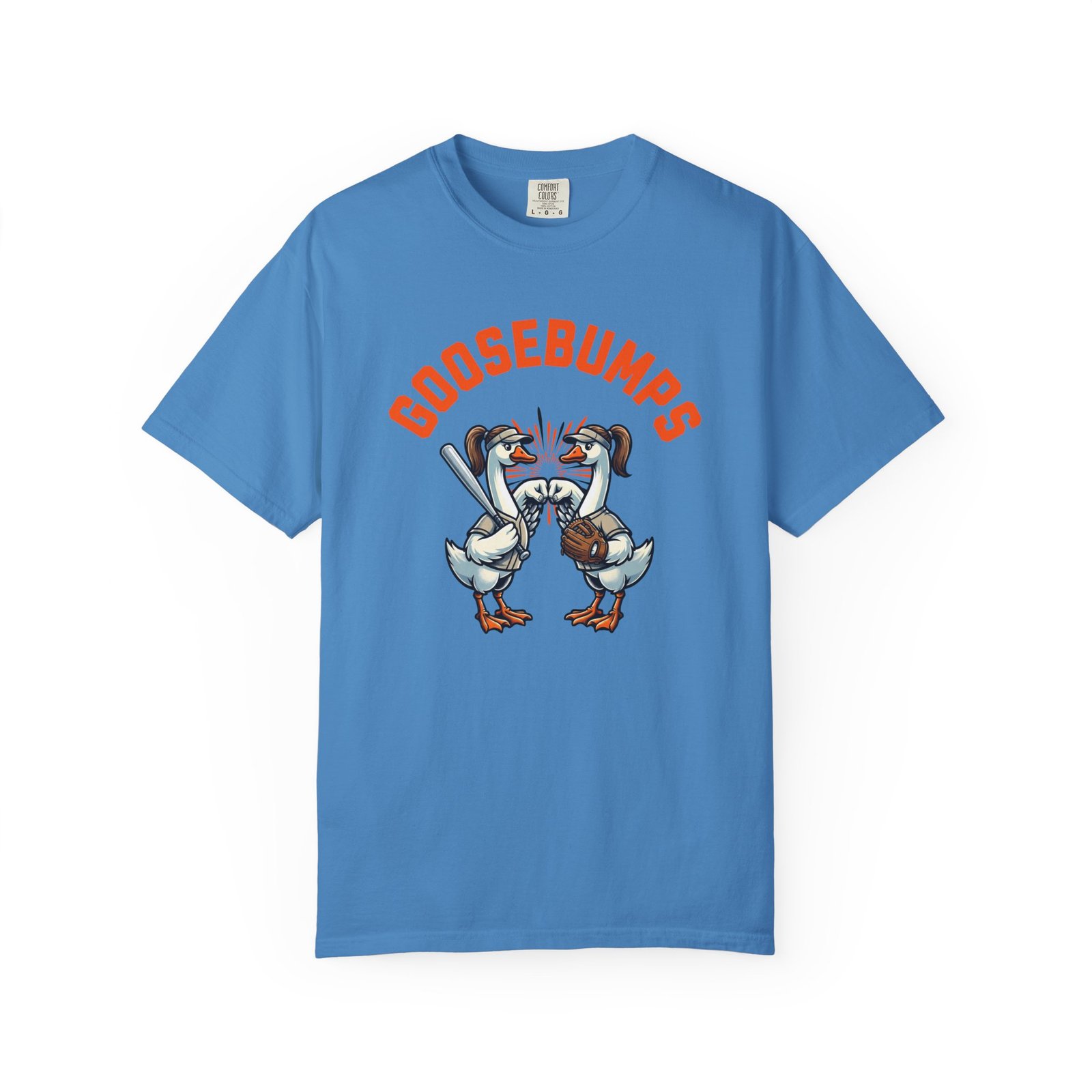 goosebumps graphic tee — softball playing geese fist bumping on comfort colors 1717 t shirt