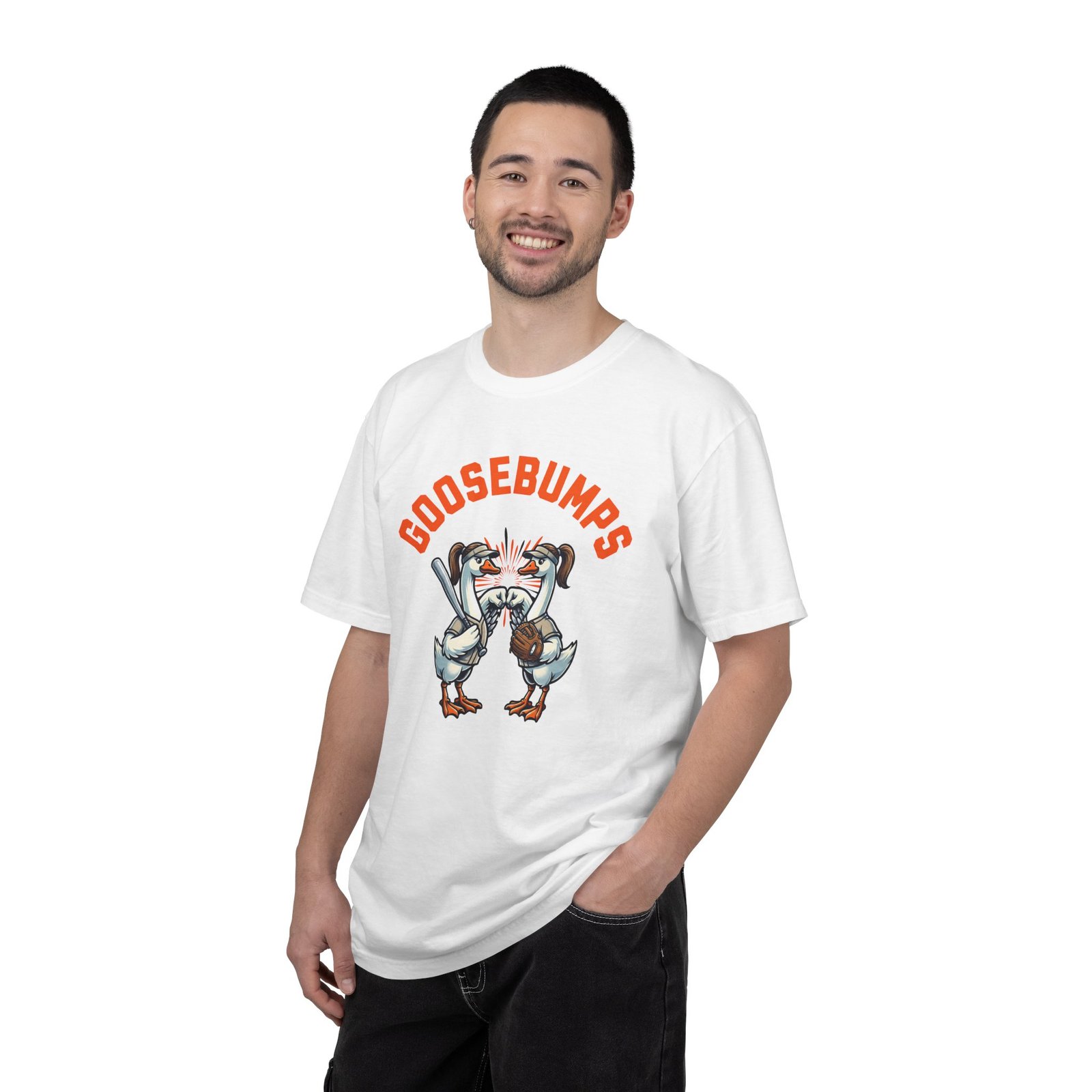 goosebumps graphic tee — softball playing geese fist bumping on comfort colors 1717 t shirt