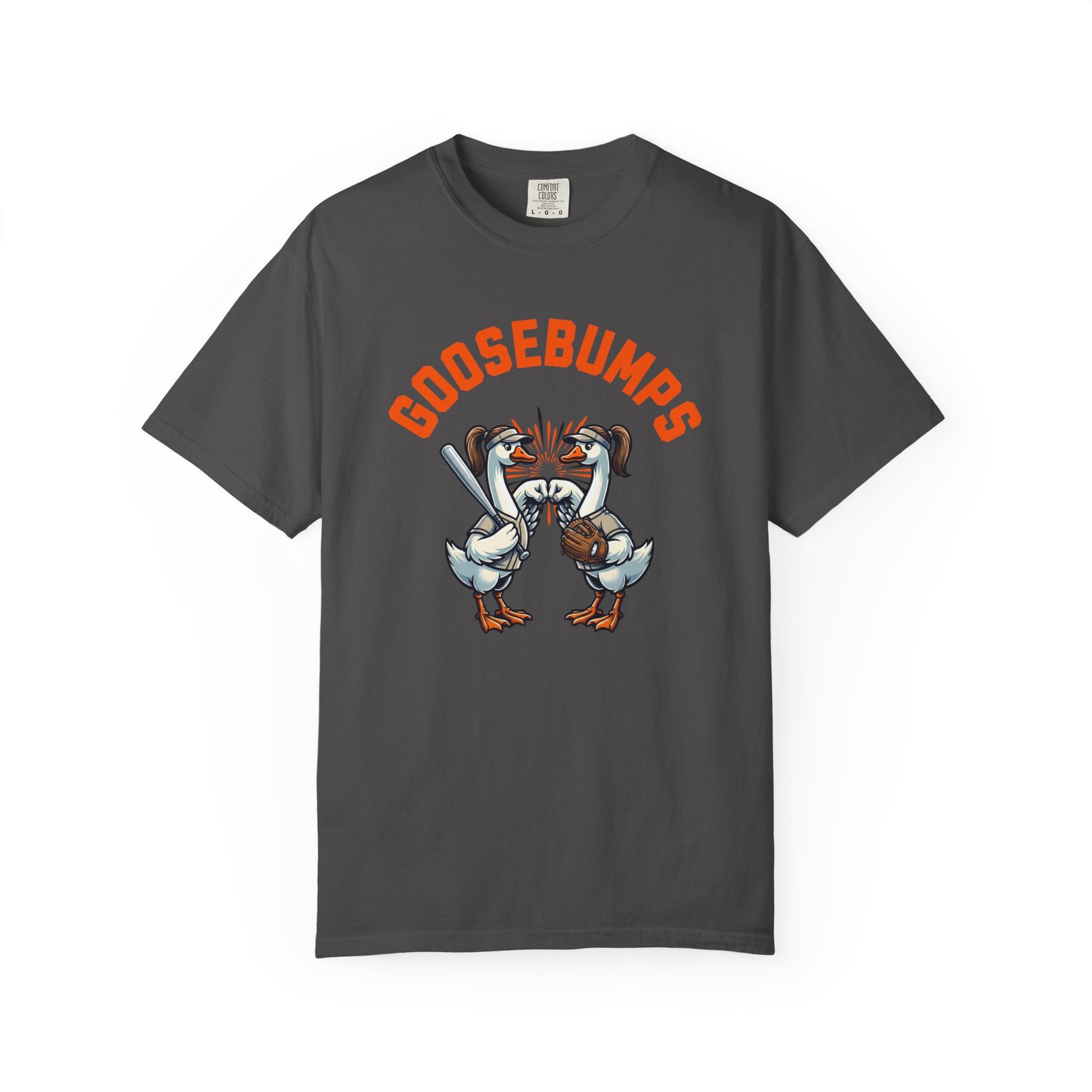 goosebumps graphic tee — softball playing geese fist bumping on comfort colors 1717 t shirt