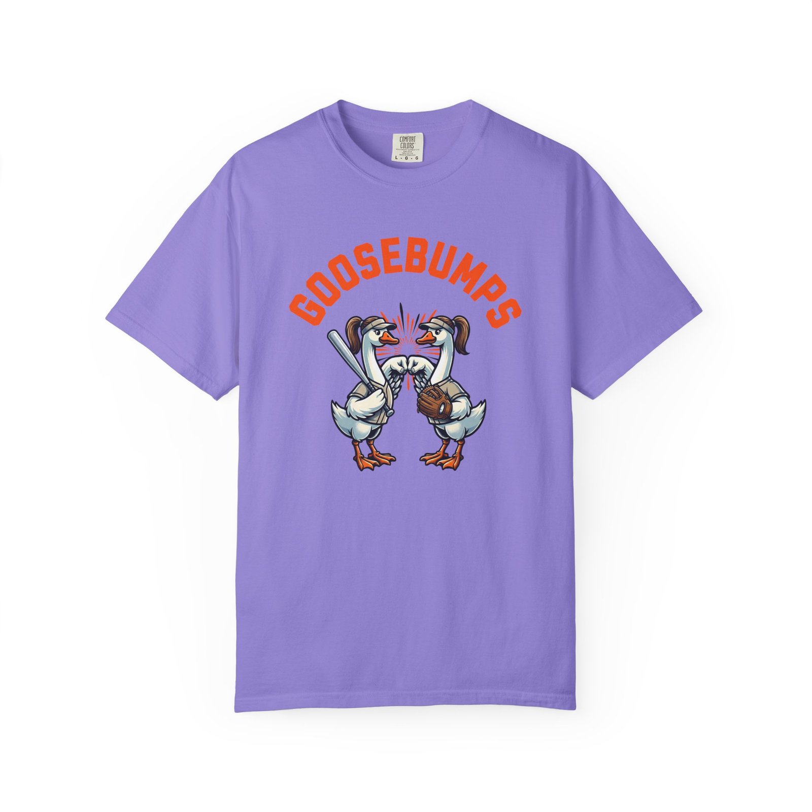 goosebumps graphic tee — softball playing geese fist bumping on comfort colors 1717 t shirt