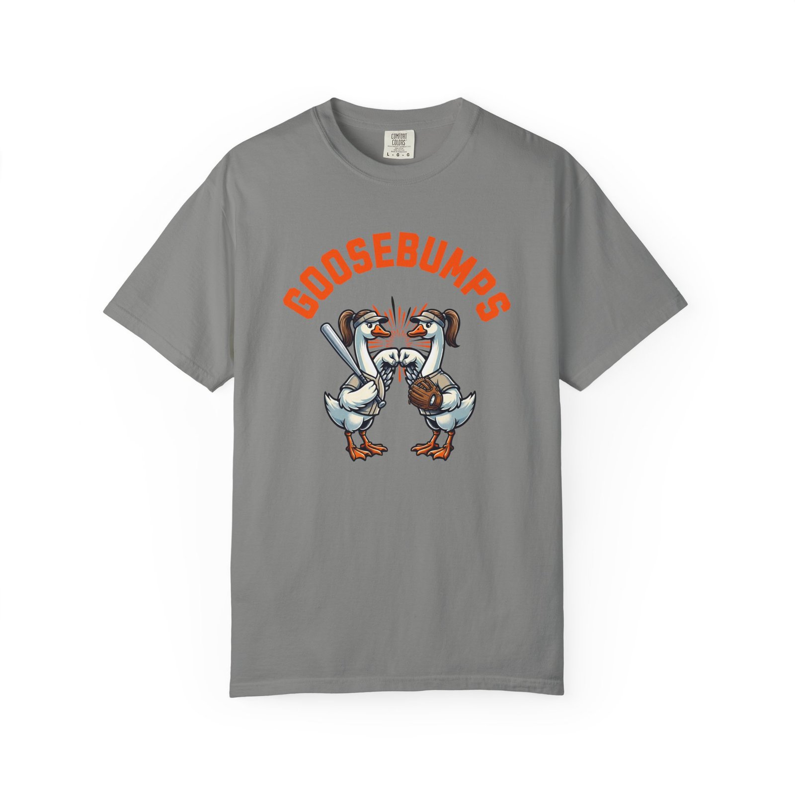 goosebumps graphic tee — softball playing geese fist bumping on comfort colors 1717 t shirt