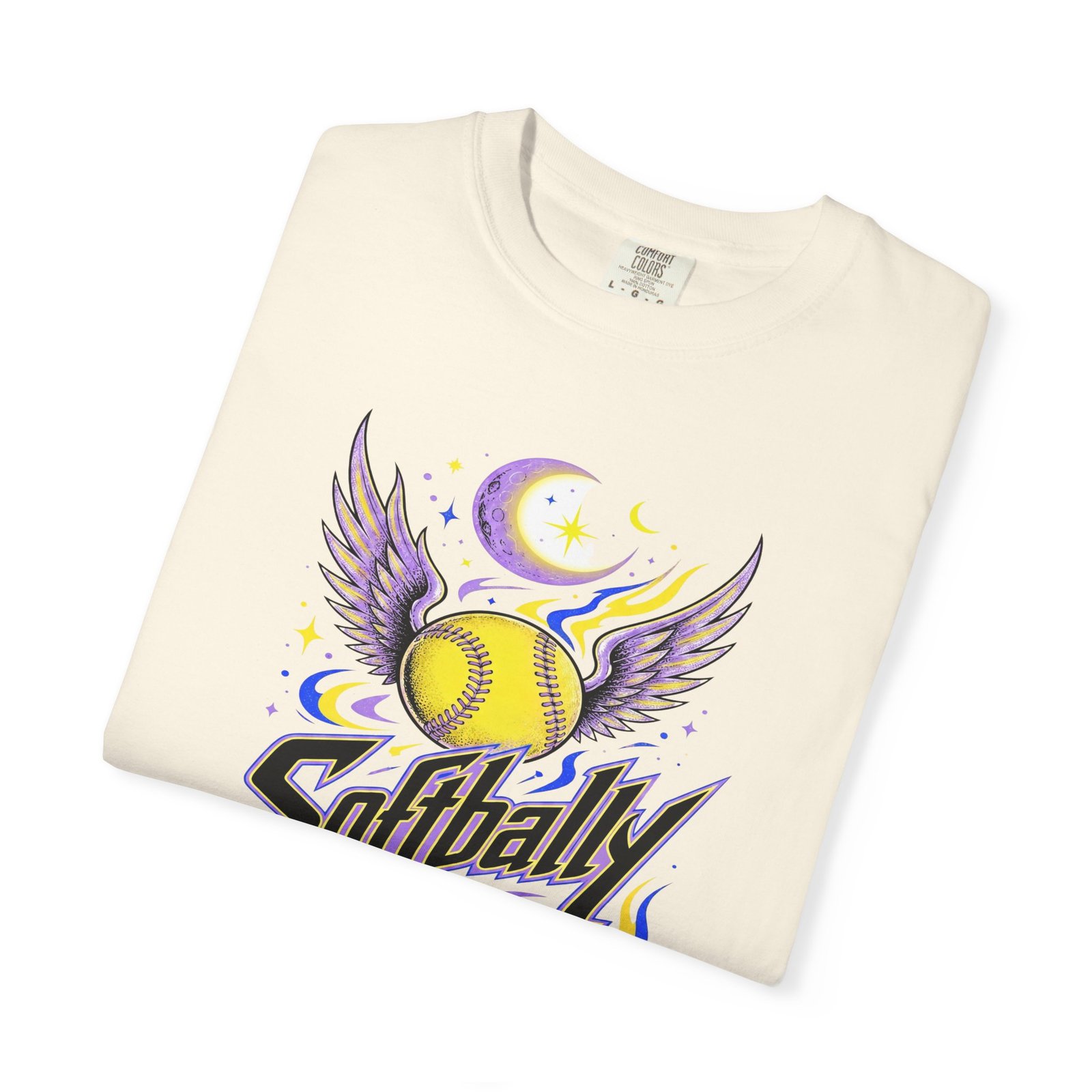 Softball Wings T-Shirt — 'Softbally' Cosmic Graphic on Comfort Colors 1717 Tee - Image 2
