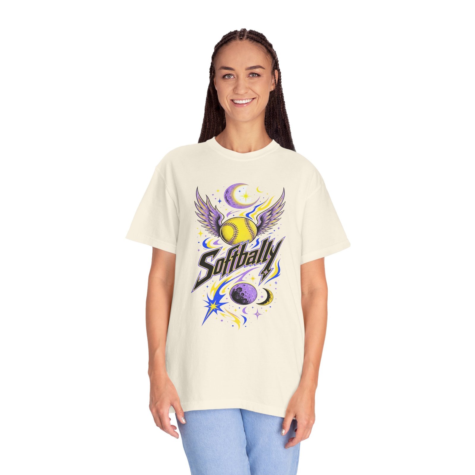 Softball Wings T-Shirt — 'Softbally' Cosmic Graphic on Comfort Colors 1717 Tee - Image 5