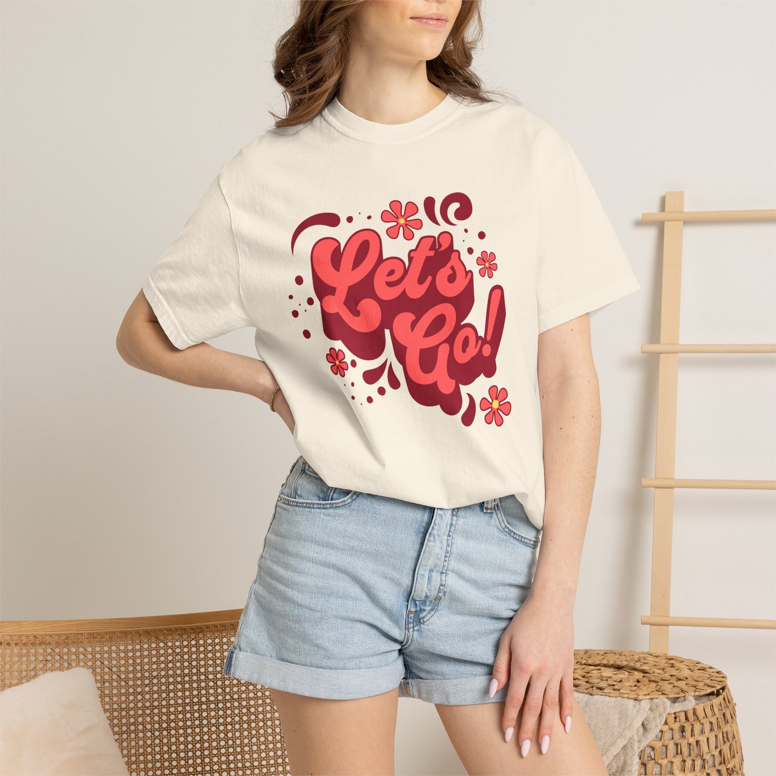 "Let’s Go!” Softball Tee — Bubble Gum Retro Softball Design on Comfort Colors 1717 T-Shirt - Image 3