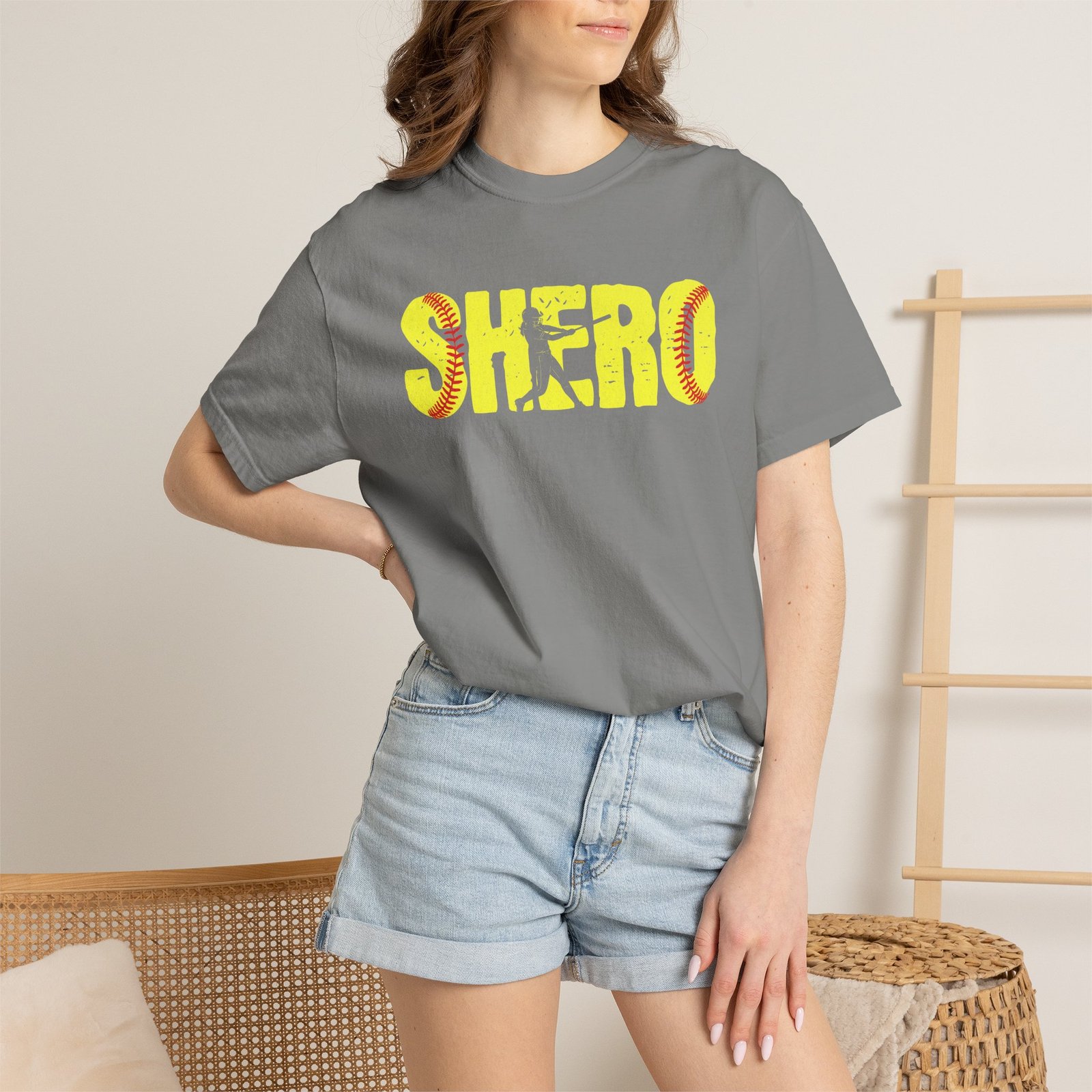 Softball SHero T-Shirt — Women's Softball Design on Comfort Colors 1717 Tee - Image 3