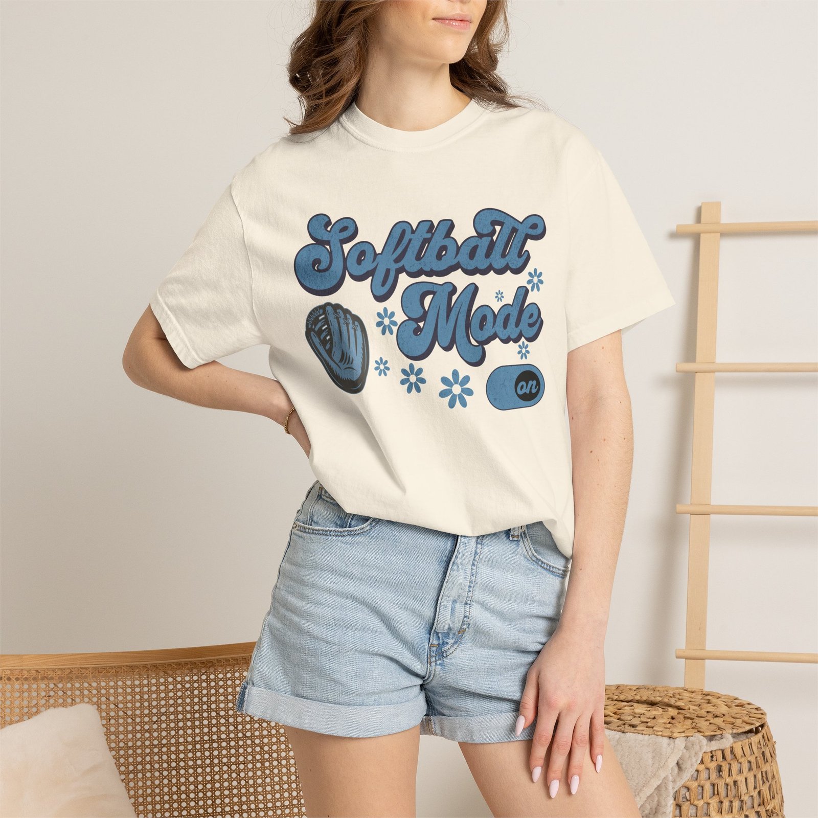 Softball Mode T-Shirt — Retro Softball Graphic on Comfort Colors 1717 Tee - Image 3