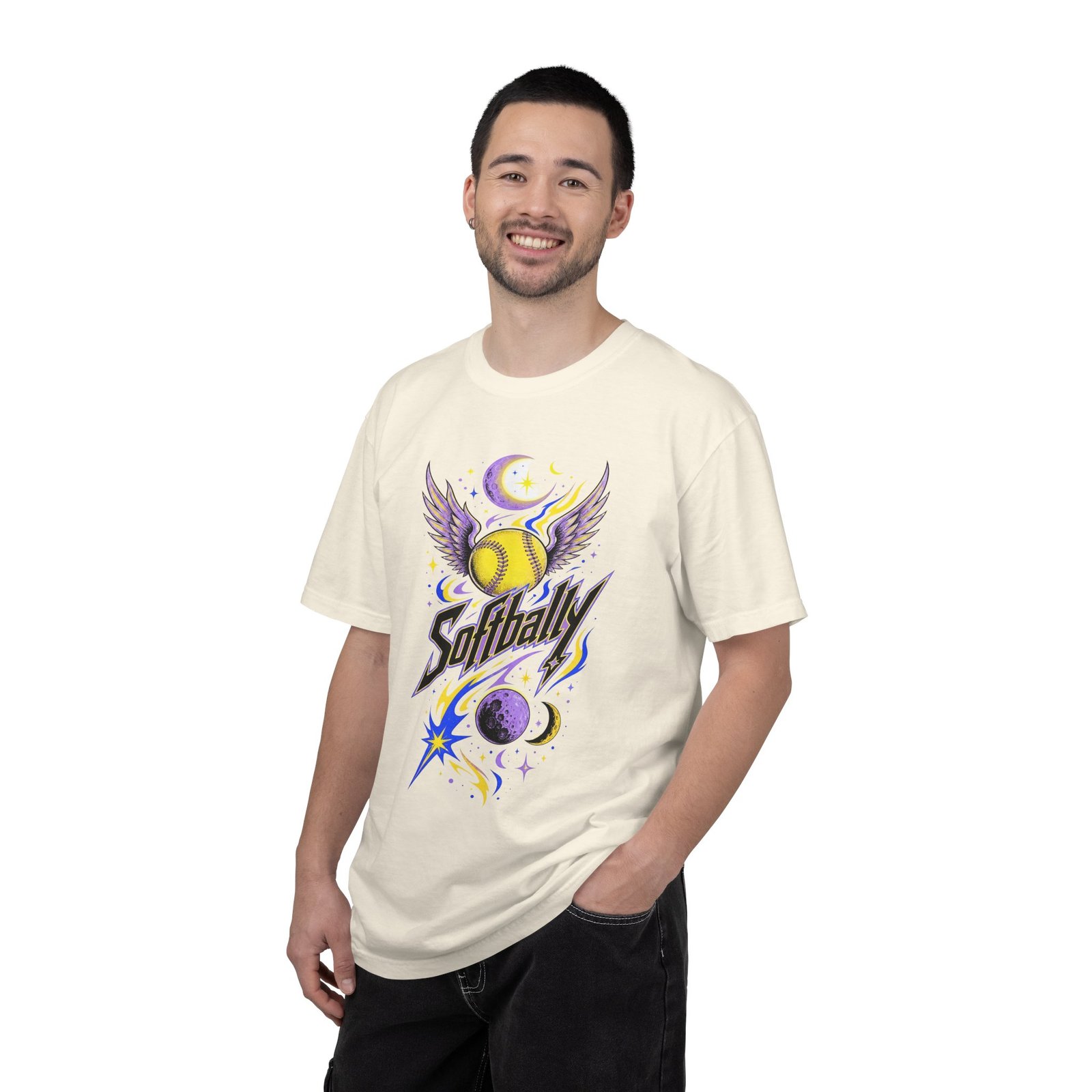 Softball Wings T-Shirt — 'Softbally' Cosmic Graphic on Comfort Colors 1717 Tee - Image 4