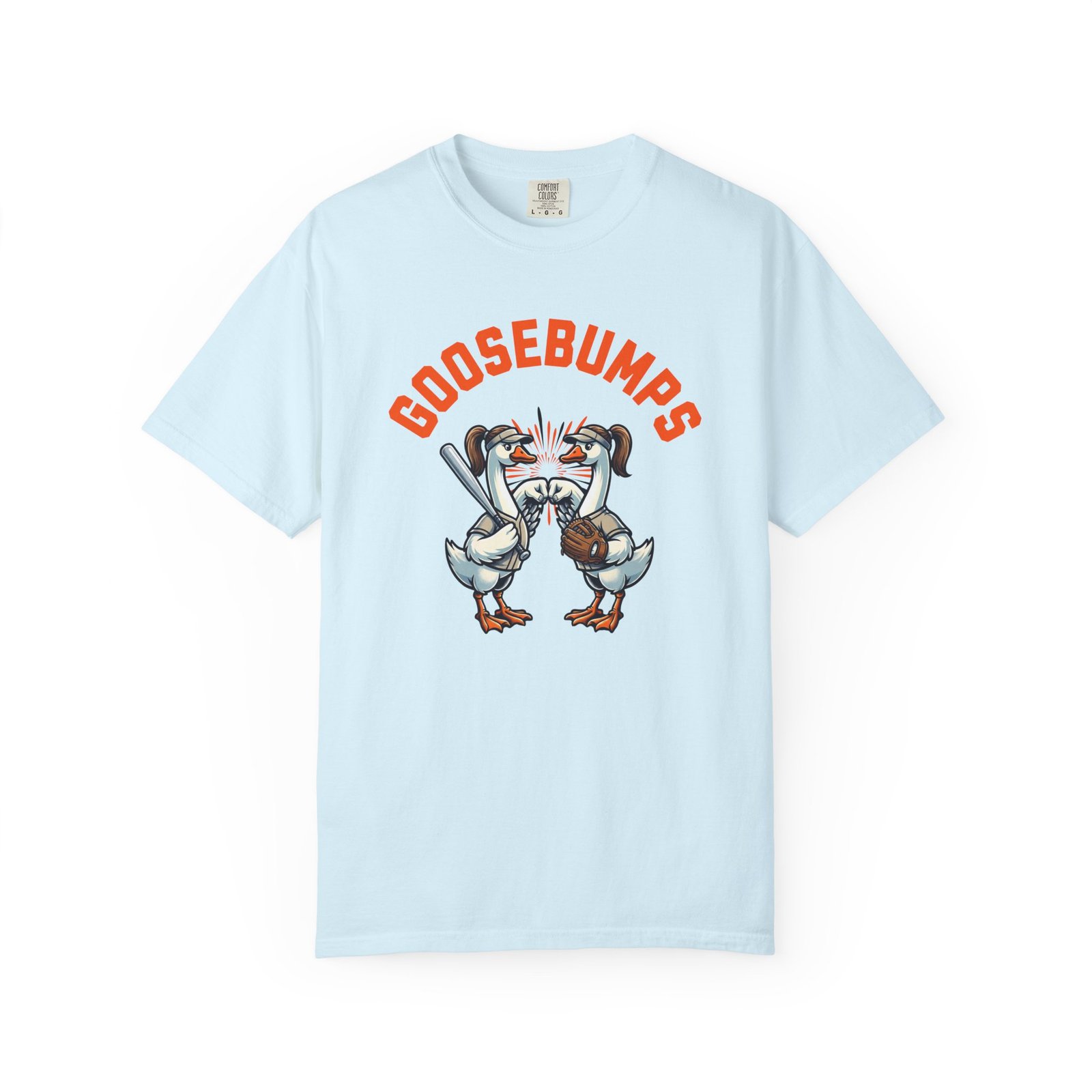 goosebumps graphic tee — softball playing geese fist bumping on comfort colors 1717 t shirt