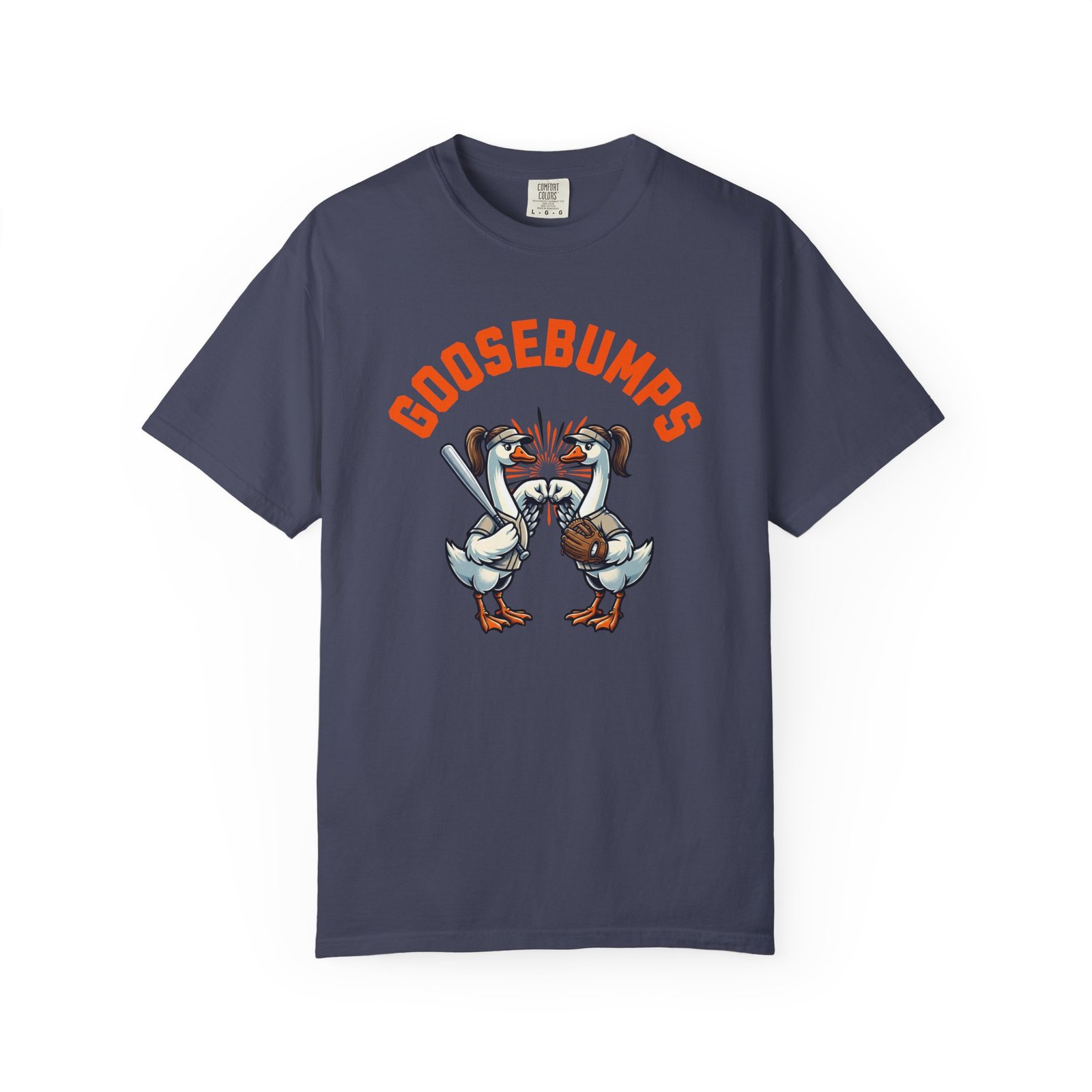 goosebumps graphic tee — softball playing geese fist bumping on comfort colors 1717 t shirt