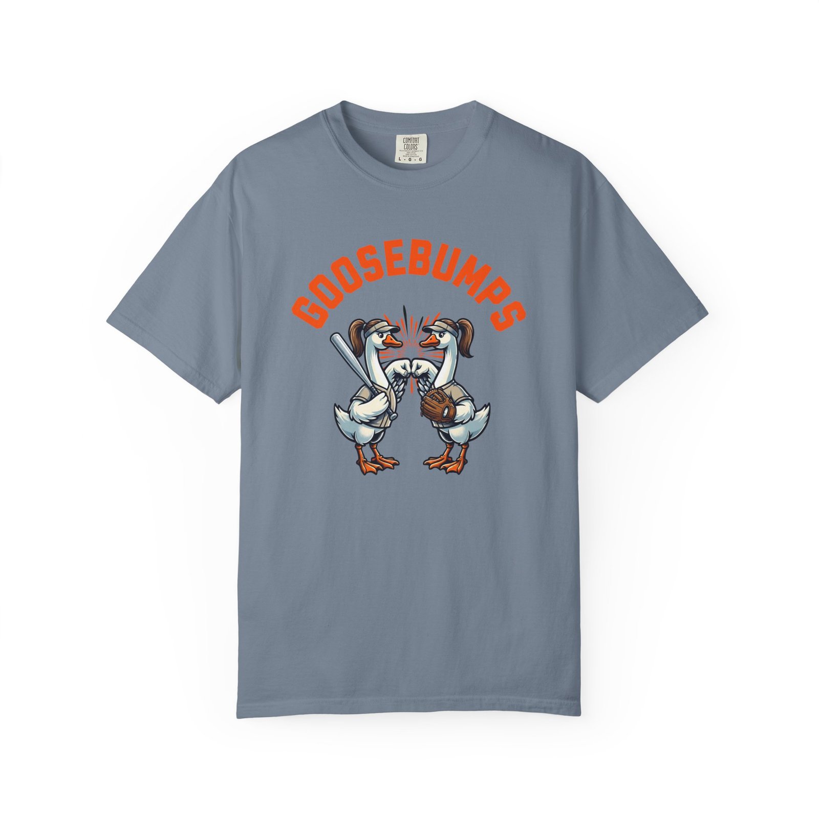 goosebumps graphic tee — softball playing geese fist bumping on comfort colors 1717 t shirt