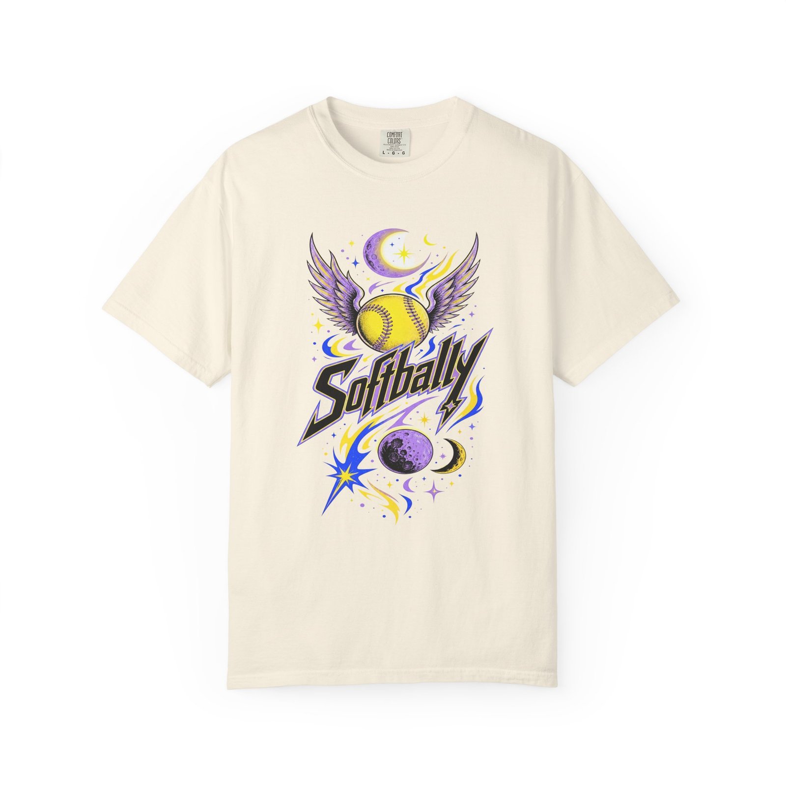 Softball Wings T-Shirt — 'Softbally' Cosmic Graphic on Comfort Colors 1717 Tee