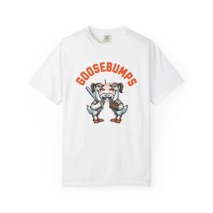 goosebumps graphic tee — softball playing geese fist bumping on comfort colors 1717 t shirt